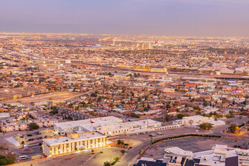 High angle view of the beautiful El Paso city and Ciudad Juarez of Mexico from the overlook