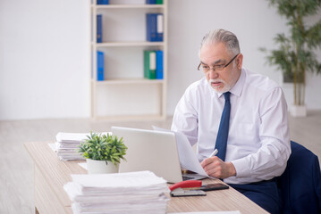 Old male employee working in the office