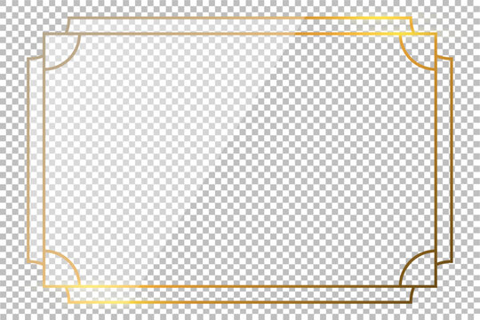 Luxury gold border isolated on transparent background. Glowing gradient effect rectangle curve frame. Vector illustration.