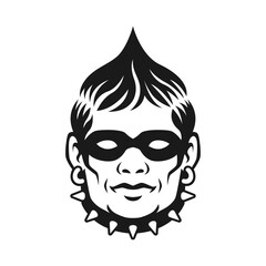 a man head with patched punk hair and wearing a necklace logo illustration