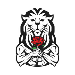 lion man carrying flowers vector illustration