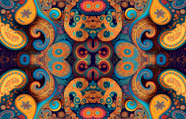 Paisley seamless pattern. Abstract traditional folk antique ethnic tribal graphic paisley line. Texture textile fabric patterns vector illustration. Ornate elegant luxury vintage retro style.