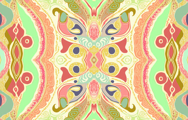 African Ikat paisley seamless pattern pastel color. Abstract traditional folk antique graphic paisley line. Texture textile vector illustration ornate elegant luxury vintage retro style.