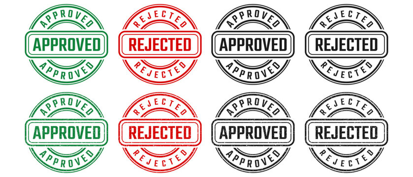 Approved and rejected round stamp sign with grunge texture vector on white background