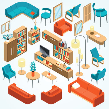 Illustration Isometric Design Interior 3d Vector Furniture