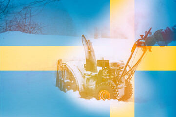 snow removal and street clearing in Sweden in winter