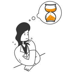 hand drawn doodle person holding hourglass illustration
