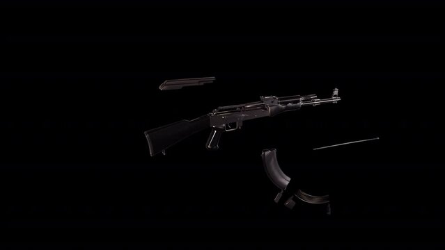 AK 47 Transforming 3D Animation With Alpha Video