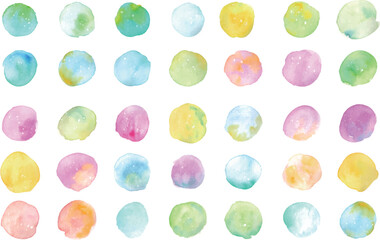 水彩画。水彩タッチのまるフレームベクターイラスト。カラフルな滲み素材。まるのテクスチャ。Watercolor painting. Watercolor touch round frame vector illustration. Colorful blotting material. Circle texture.