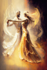 Couple Dancing , Oil Painting Style. AI generated Illustration.