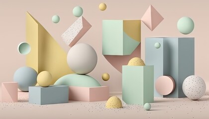 Designer Background with Minimalist shapes and Pastel color palette with Geometric Shapes in Bold Colors - Modern Wallpaper Template with Vibrant Hues and Polygonal Pattern (generative AI)