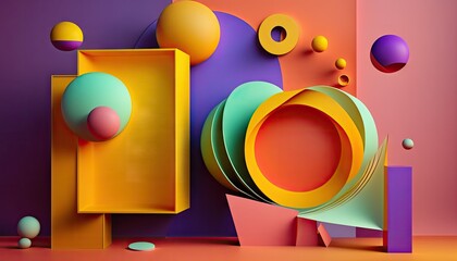 Designer Background with Minimalist shapes and Vibrant color palette with Geometric Shapes in Bold Colors - Modern Wallpaper Template with Vibrant Hues and Polygonal Pattern (generative AI)