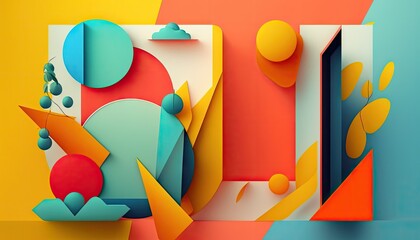 Designer Background with Minimalist shapes and Vibrant color palette with Geometric Shapes in Bold Colors - Modern Wallpaper Template with Vibrant Hues and Polygonal Pattern (generative AI)