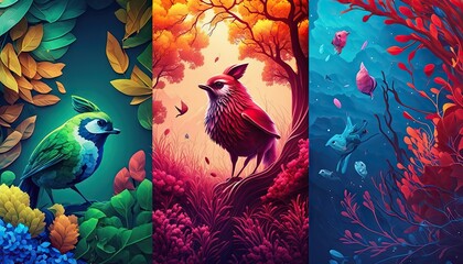 Designer Background with Nature-inspired designs and Bright color palette with Geometric Shapes in Bold Colors - Modern Wallpaper Template with Vibrant Hues and Polygonal Pattern (generative AI)