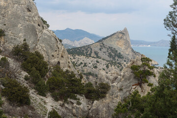 Fototapeta na wymiar Top view of Mount Koba-Kaya from Karaul-Oba mountain. Crimea