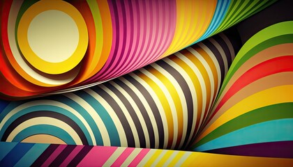 Designer Background with Striped designs and Bright color palette with Geometric Shapes in Bold Colors - Modern Wallpaper Template with Vibrant Hues and Polygonal Pattern (generative AI)
