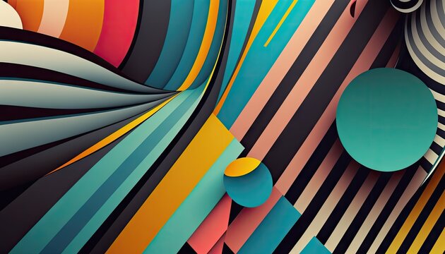 Designer Background with Striped designs and Bold color palette with Geometric Shapes in Bold Colors - Modern Wallpaper Template with Vibrant Hues and Polygonal Pattern (generative AI)