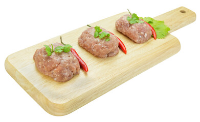Raw minced pork on cutting board