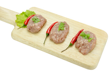 Raw minced pork on cutting board