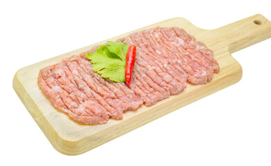 Raw minced pork on cutting board