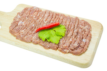 Raw minced pork on cutting board