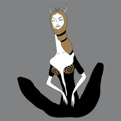 Seated meditating woman or goddess. Original style art.