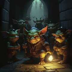 goblin raid in the night, fantasy art, AI generation.