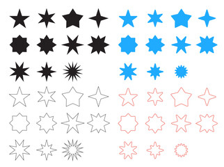 Set of star shapes on white background - Editable