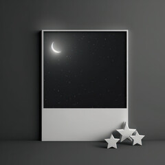 Mockup photo frame, silver stars under a moonlit sky AI Generaion