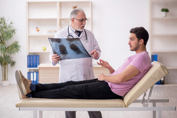 Young male patient visiting old male doctor radiologist