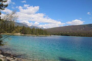 lake and blue sky, Jasper National Park, Alberta