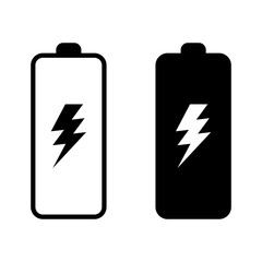 Battery icon with lightning bolt sign. Battery charging icon with lightning bolt symbol.