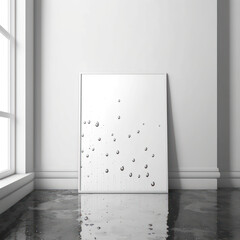Frame poster mockup in home interior, silver raindrops on a marble floor AI Generaion.