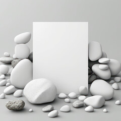 Mockup photo frame, floating boulders and pebbles AI Generaion