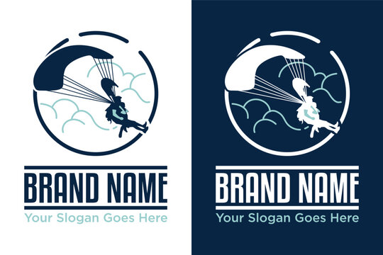modern tandem paragliding illustration logo design