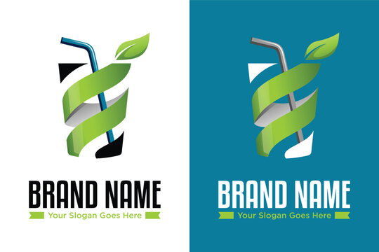 modern cup of tea with leaf icon illustration logo design