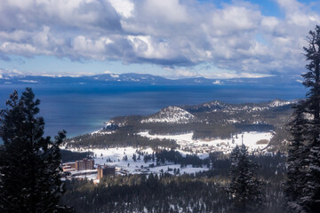 Fototapeta na wymiar Winter landscape of Lake Tahoe in California, view from above