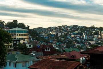Baguio City, Philippines - Residences and transient apartment buildings crowd one of the slopes...