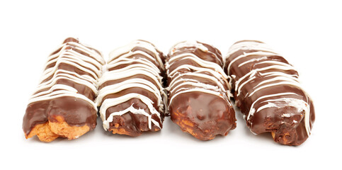Chocolate eclairs isolated on white background