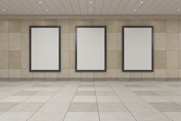 Subway Three Vertical Sign Poster Billboard Mock up