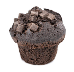 Chocolate Muffins on transparent background (selective focus; close-up shot)