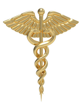 A gold caduceus medical symbol isolated. PNG transparency