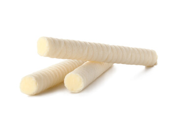 Fototapeta na wymiar Delicious wafer rolls isolated on white background