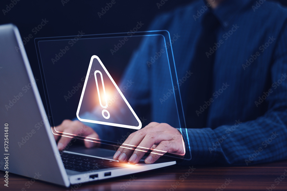 Poster cyber security and cybercrime. system hacked warning alert on cyber attack on computer network, viru