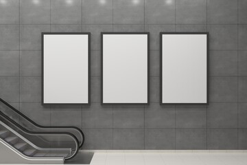 Subway Three Vertical Sign Poster Billboard Mock up