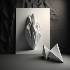 Abstract modern background, craggy, diamond-shaped rock with a deep crevice AI generation.