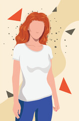 Girl in white t shirt and abstract shapes
