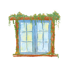 rustic wooden garden window watercolor