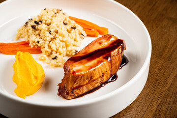 pork belly with couscous and carrot