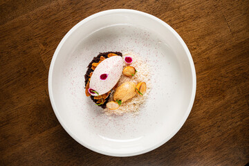 bird cherry cake with sorbet